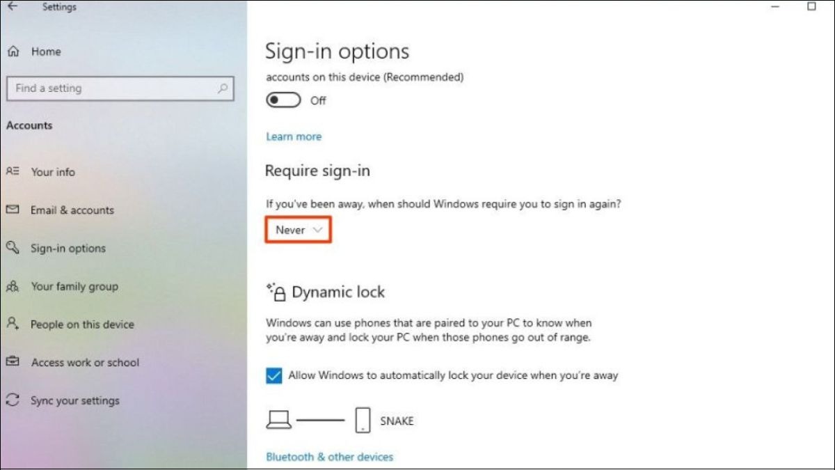 Bên dưới mục Require sign-in, chọn Never