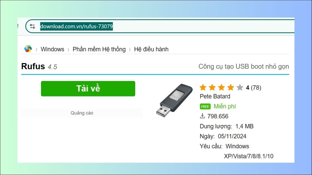 Tải công cụ Rufus để tạo USB boot