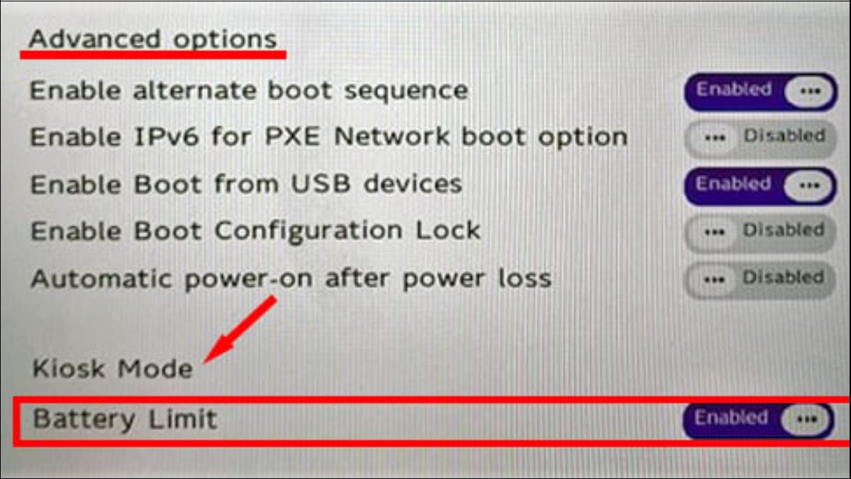Bật tùy chọn Battery Limit tại Kiosk Mode