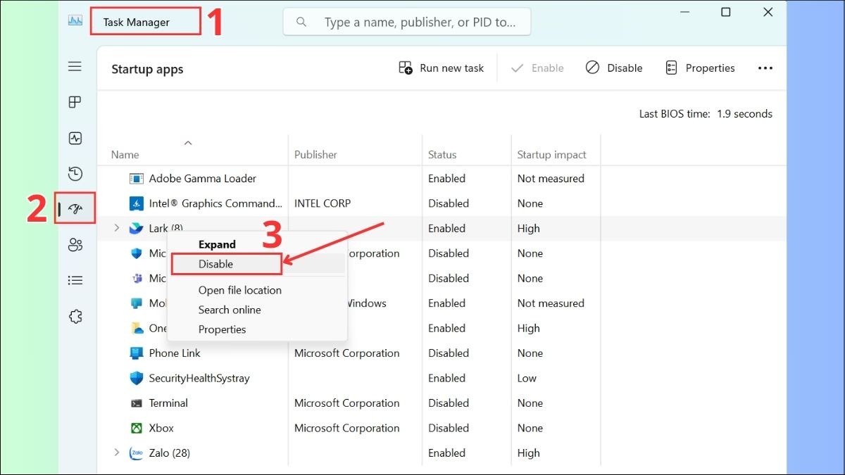 Sử dụng Task Manager để tắt ứng dụng khởi động cùng hệ thống