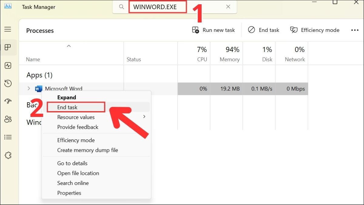 Đóng chương trình bằng Task Manager