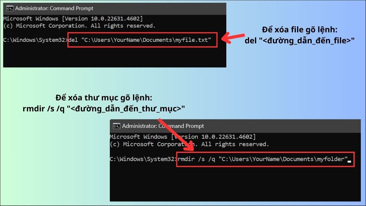 Sử dụng Command Prompt (CMD) để xóa file và thư mục