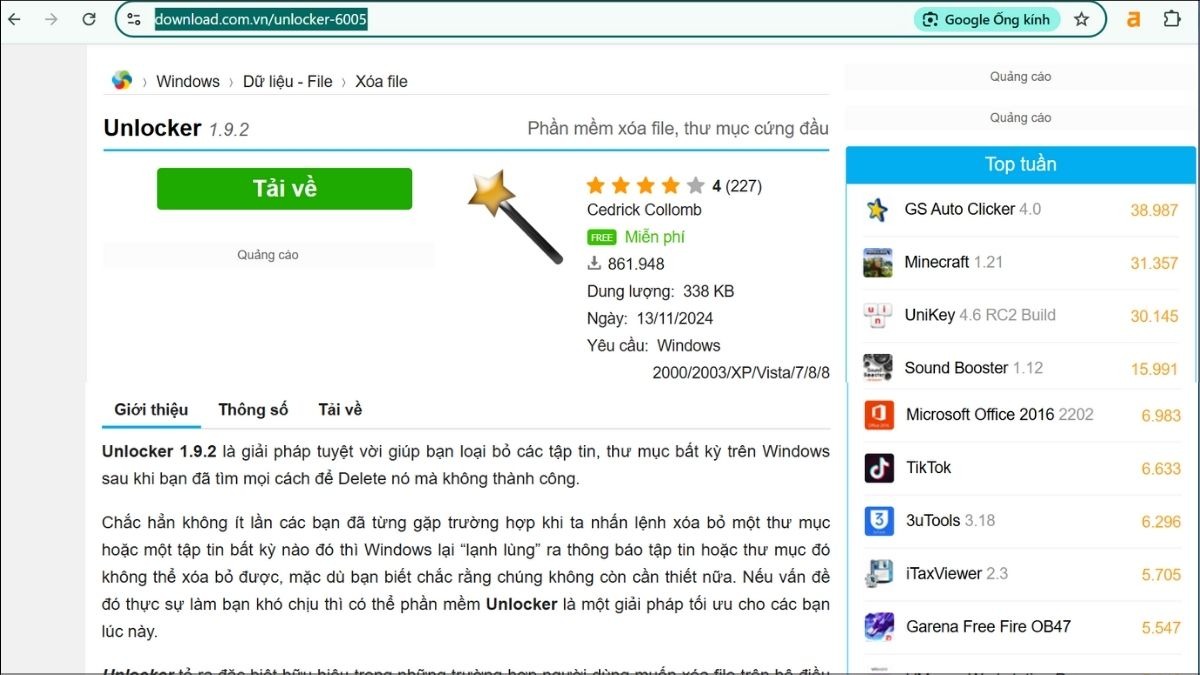 Unlocker 1.9.2 là giải pháp tuyệt vời giúp bạn loại bỏ các tập tin, thư mục bất kỳ trên Windows