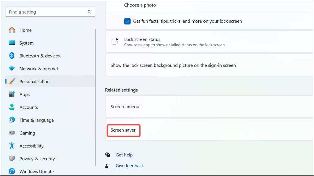 Tìm và chọn Screen saver settings
