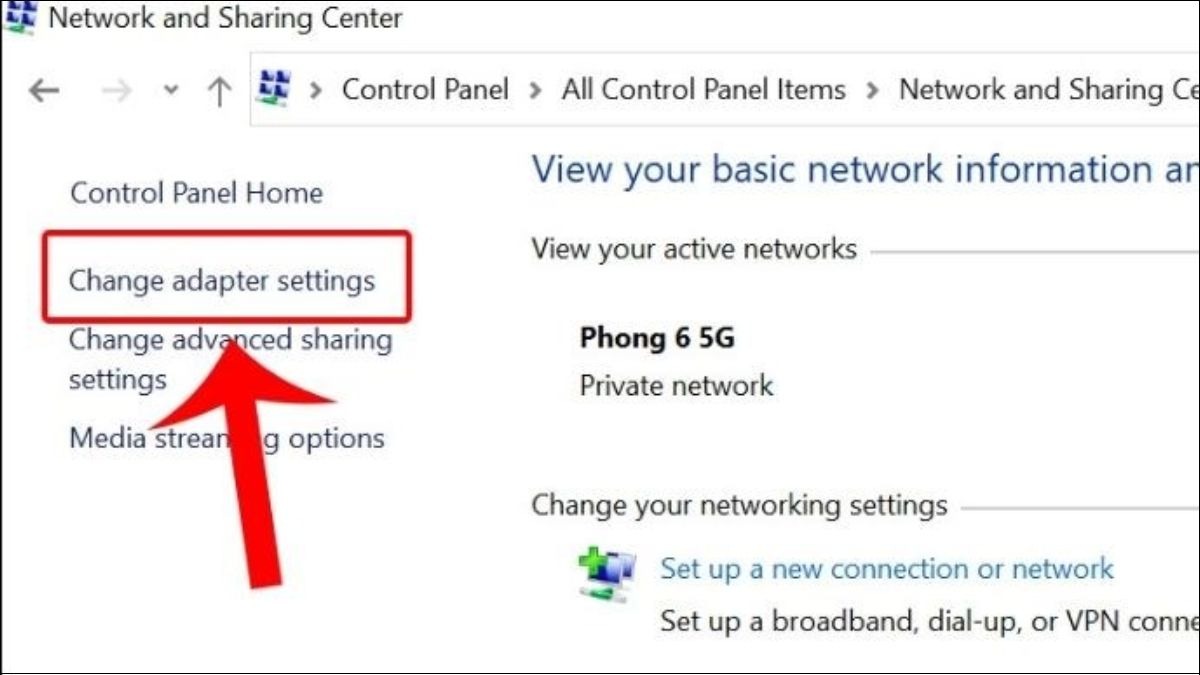Chọn Change adapter settings