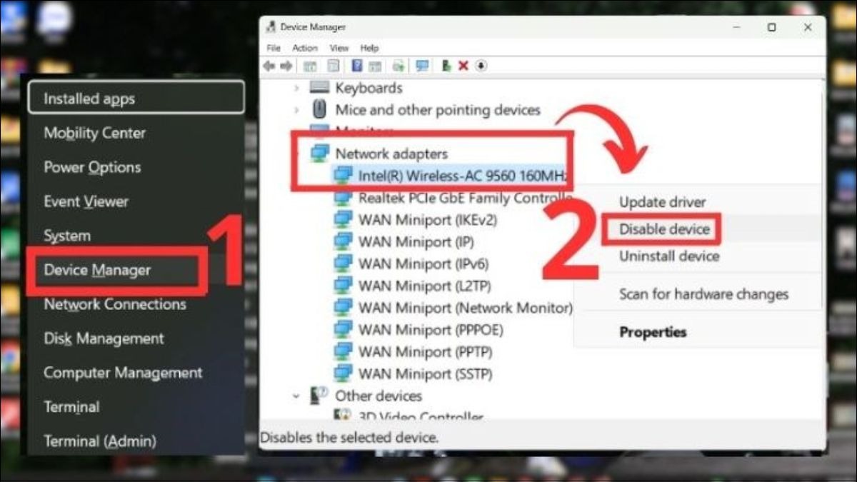 Chọn Disable thiết bị