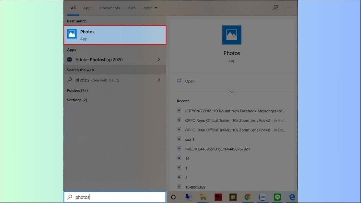 Tìm kiếm Photos trong thanh tìm kiếm Windows và mở ứng dụng