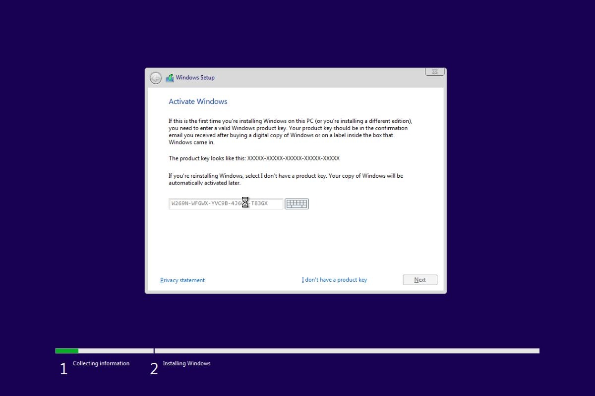 Nếu bạn có key bản quyền Windows 10, hãy nhập nó vào ô trống và nhấp vào Next