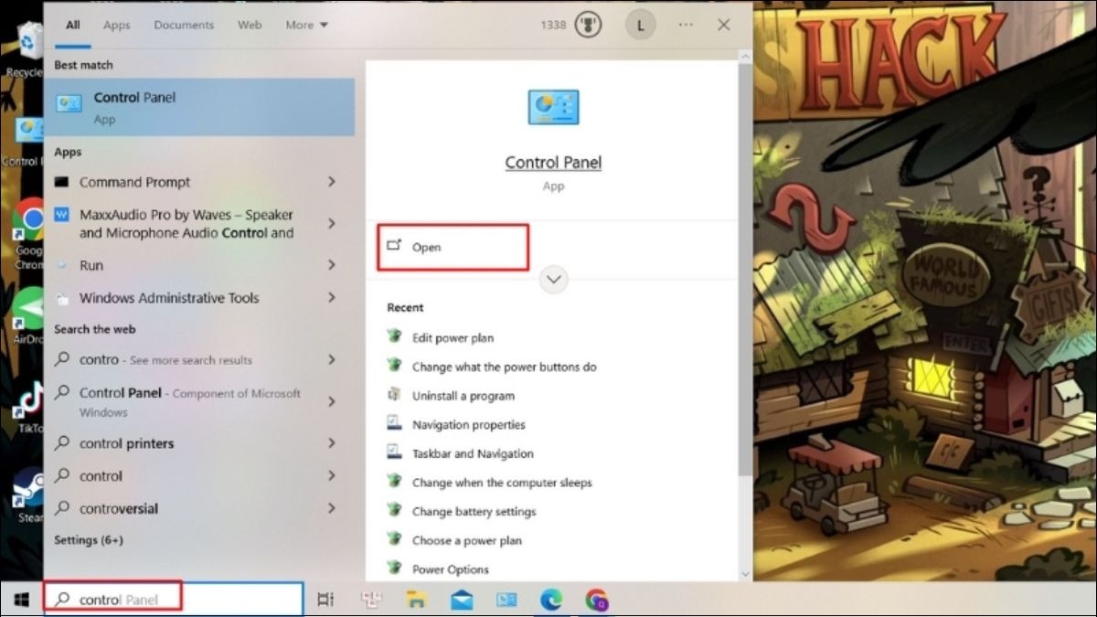 Nhập từ khóa Control Panel vào thanh tìm kiếm