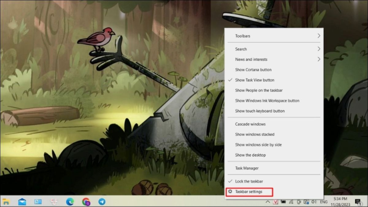 Mở Taskbar Settings