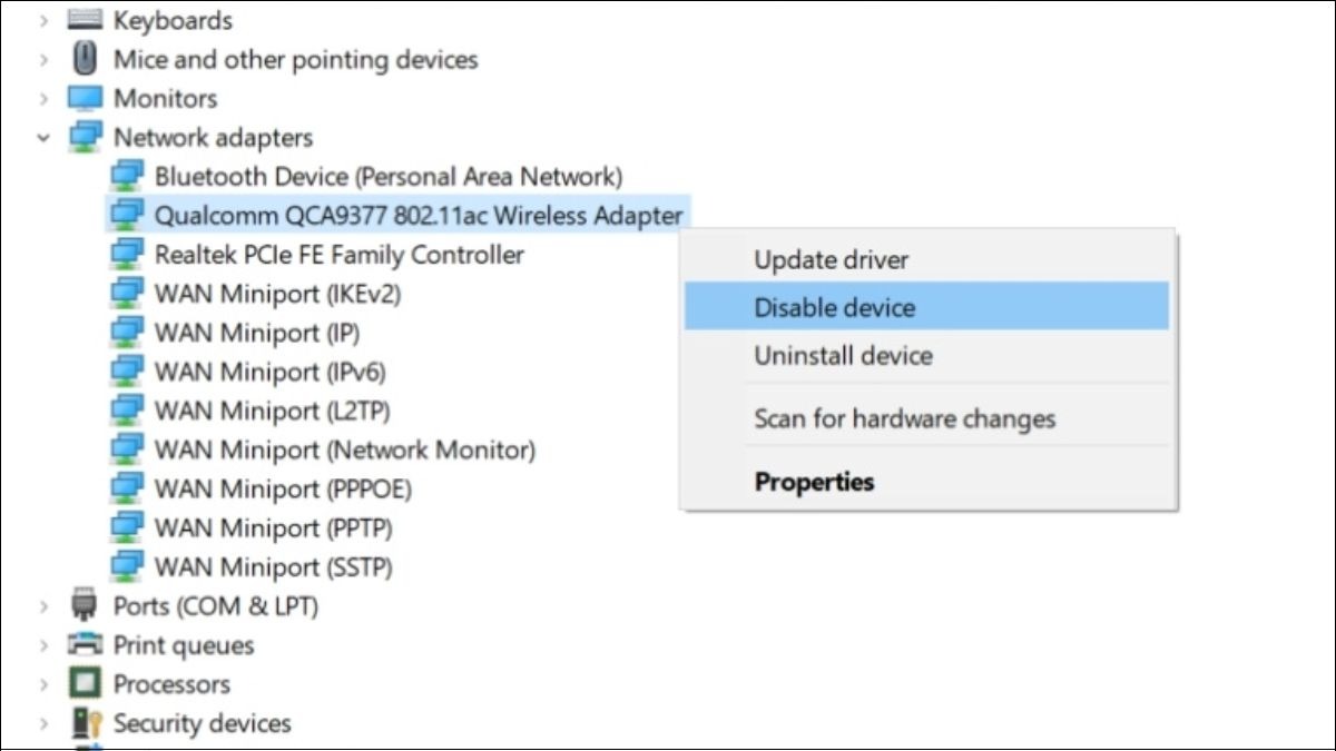 Chọn Disable device