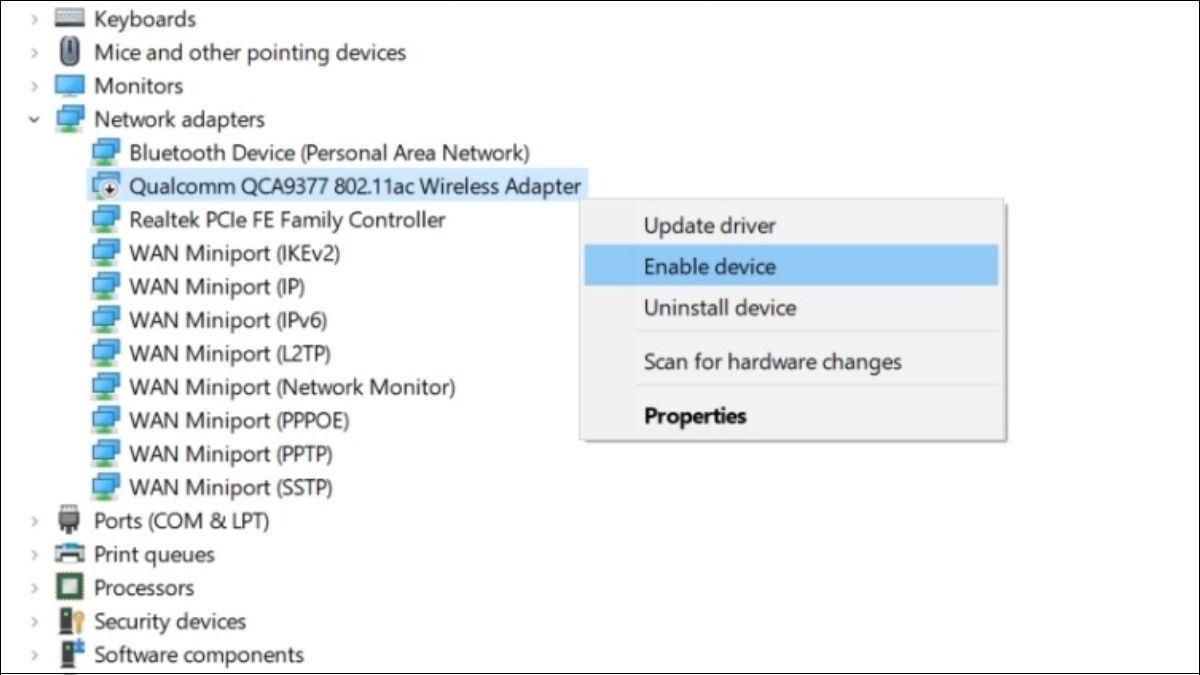 Chọn Enable device
