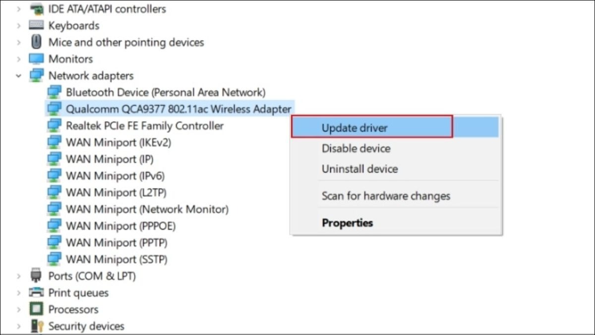 Chọn Update driver