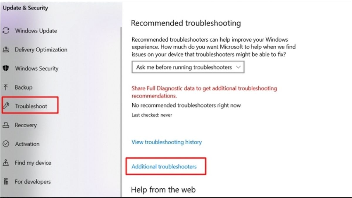 Chọn Additional troubleshooters