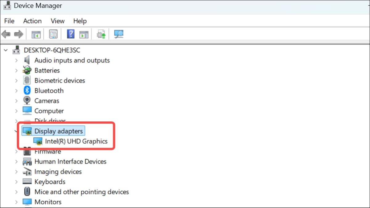 Vào Device manager và tìm kiếm Display adapter