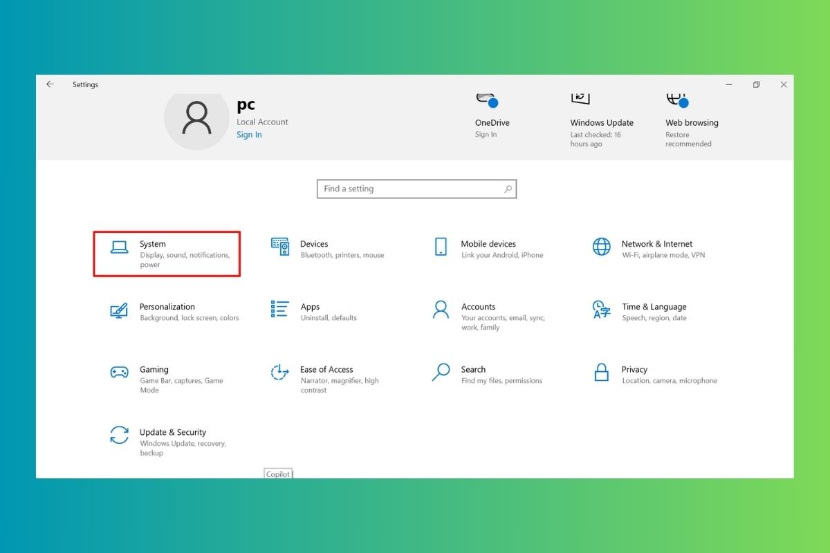 Trong cửa sổ Windows Settings, bạn hãy nhấp vào mục System