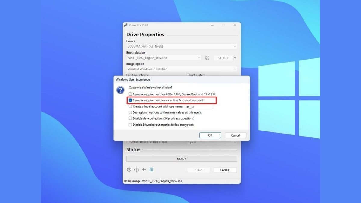 Chọn Remove requirement for an online Microsoft account