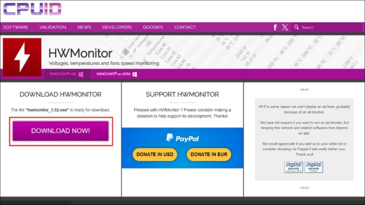 Tải phần mềm CPUID HWMonitor