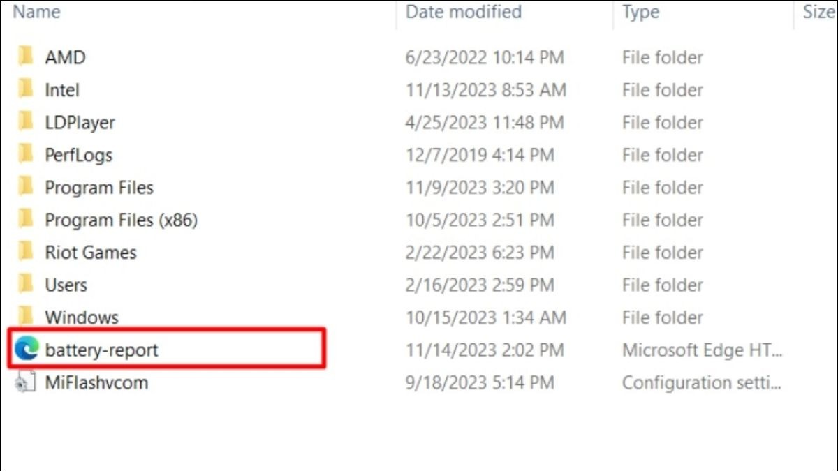 Mở File battery-report