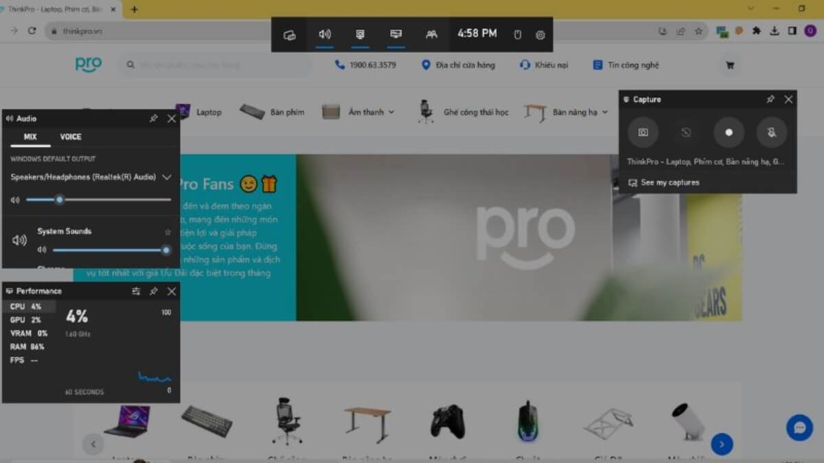 Nhấn tổ hợp phím Windows + G