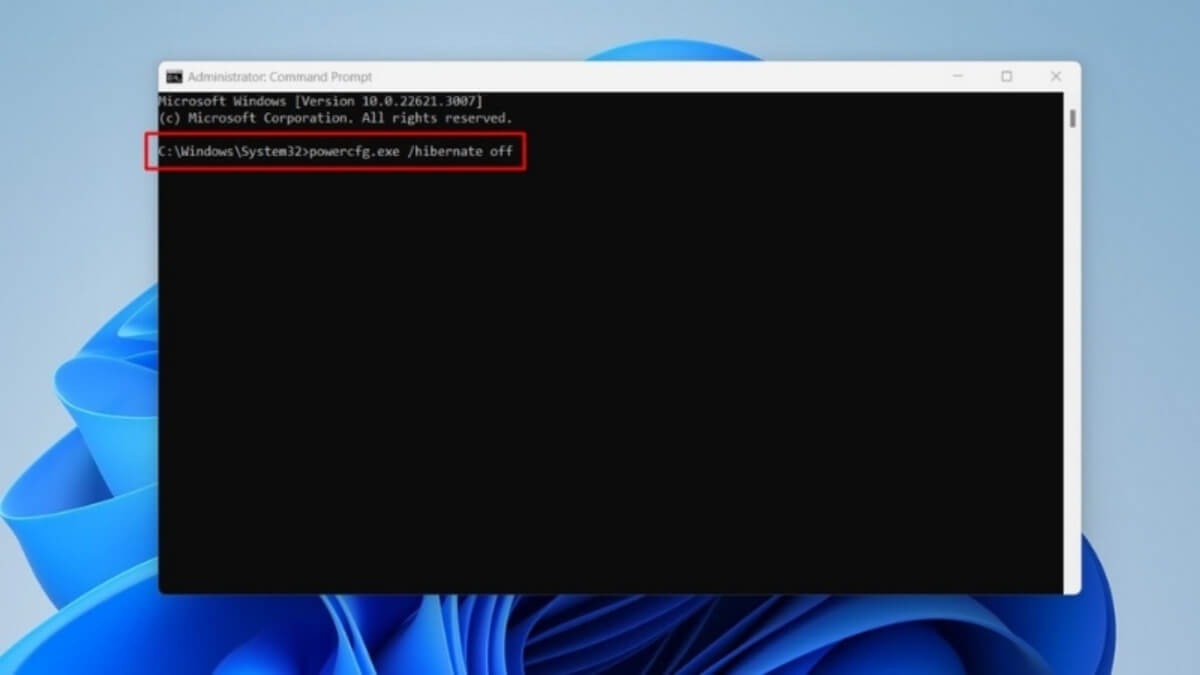 powercfg.exe /hibernate off để tắt Hibernate trên Win 11