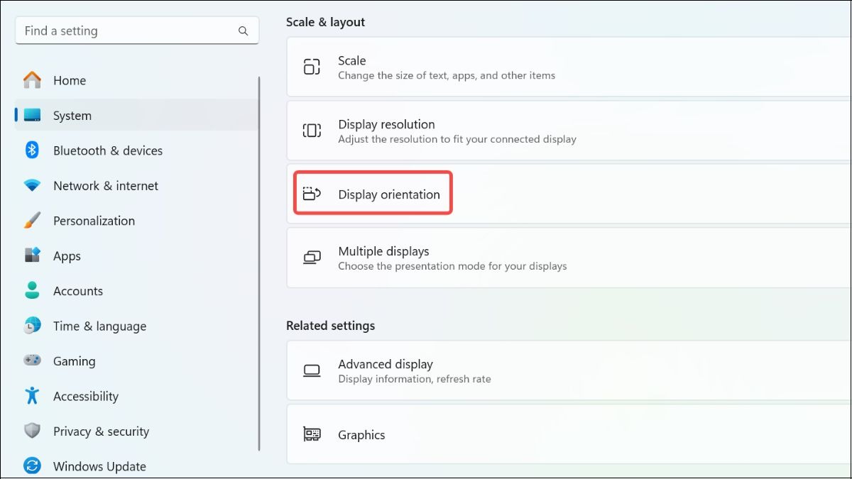 Click vào mục Display orientation