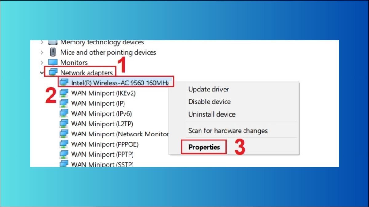 Mở Properties của modem không dây của bạn