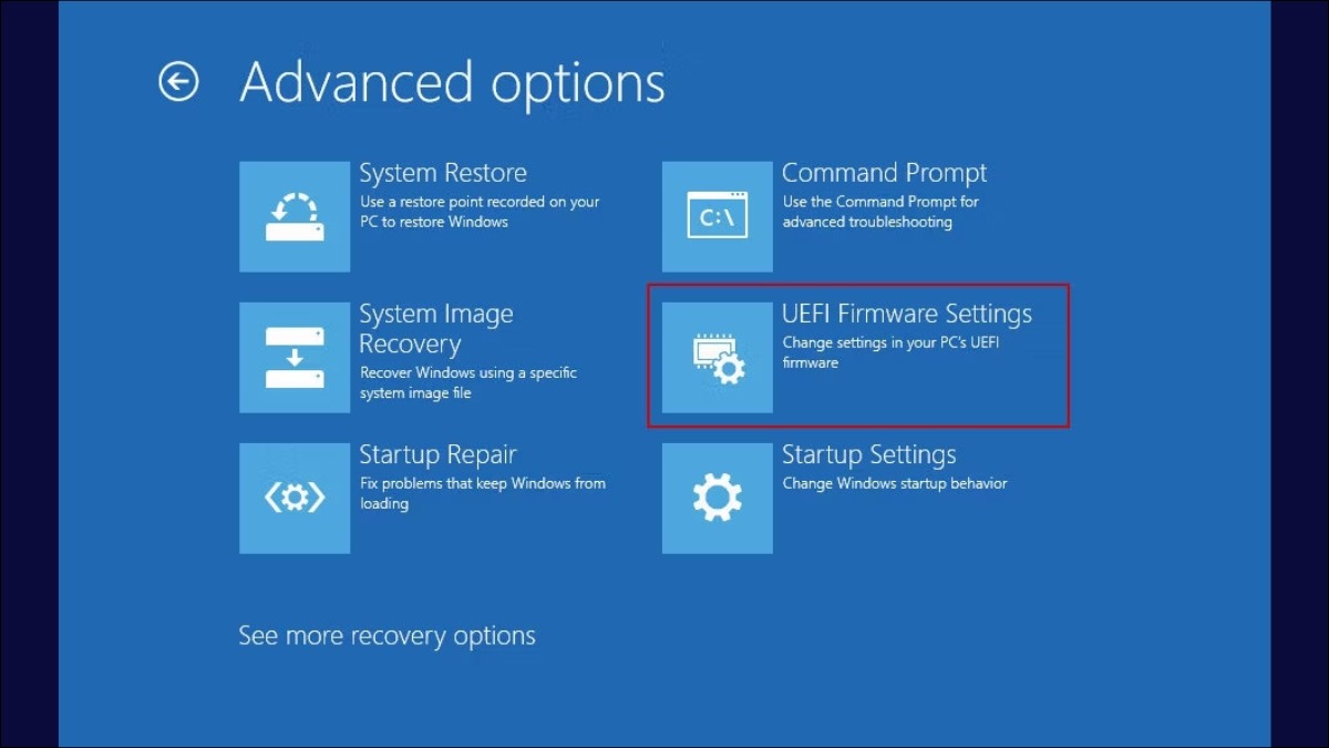 Nhấp vào UEFI Firmware Settings và nhấn Restart