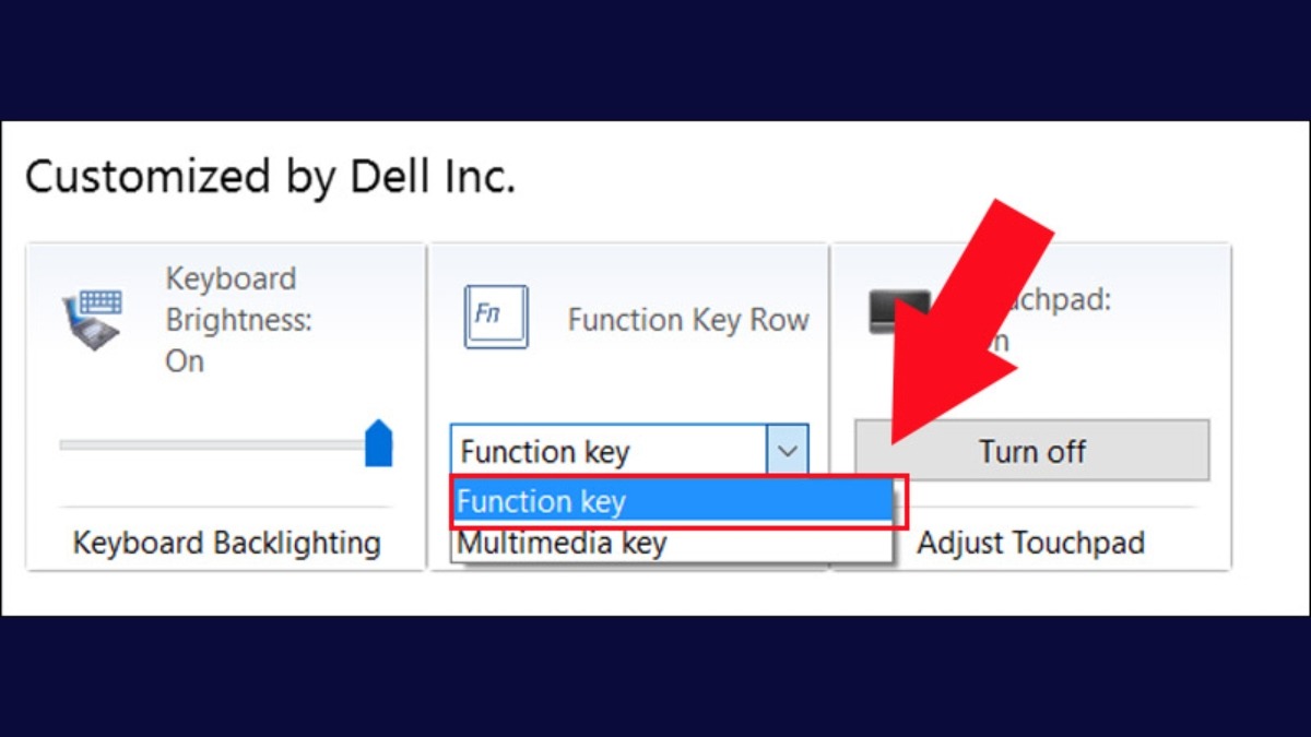 Trong cửa sổ Windows Mobility Center, tìm và chọn tùy chọn liên quan đến hành vi của phím Fn