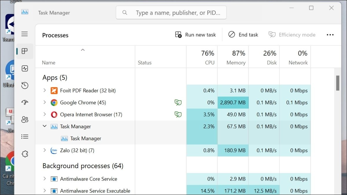 Mở Task Manager 