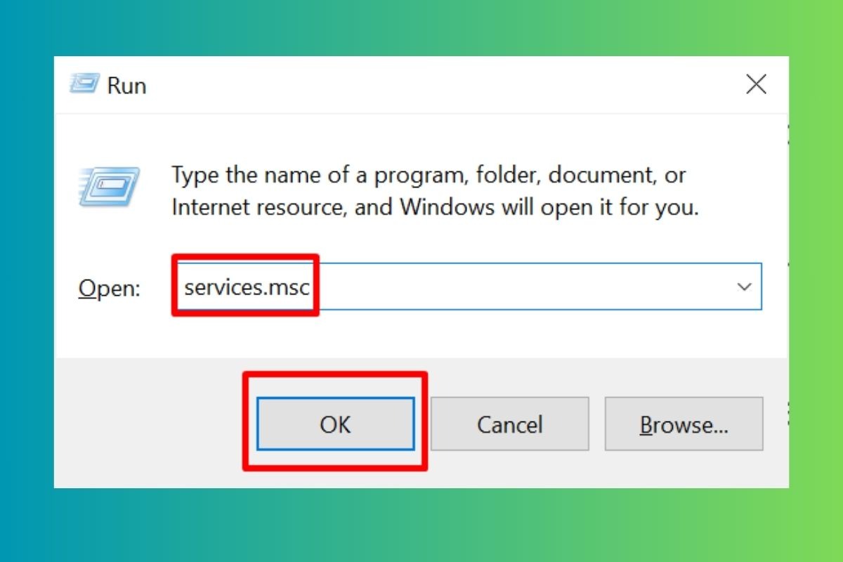 Nhấn tổ hợp phím Windows + R, gõ services.msc và nhấn Enter