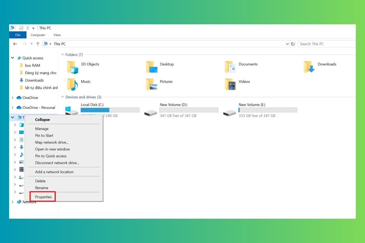 Nhấp chuột phải vào This PC/My Computer và chọn Properties