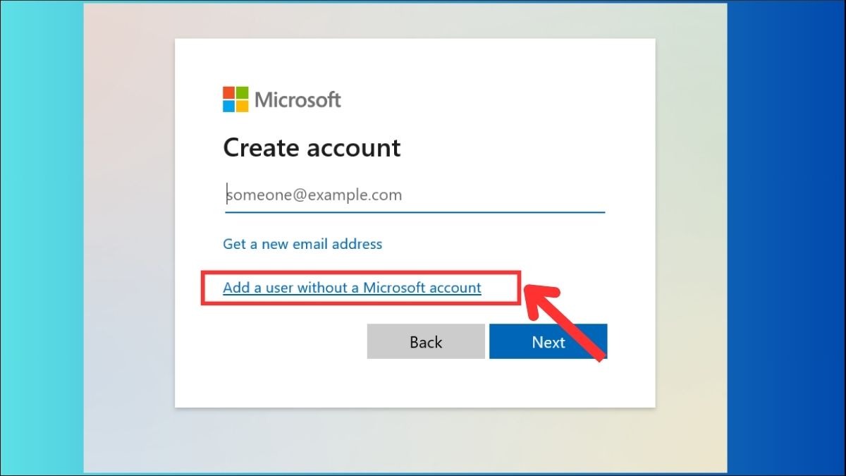 Chọn Add a user without a Microsoft account