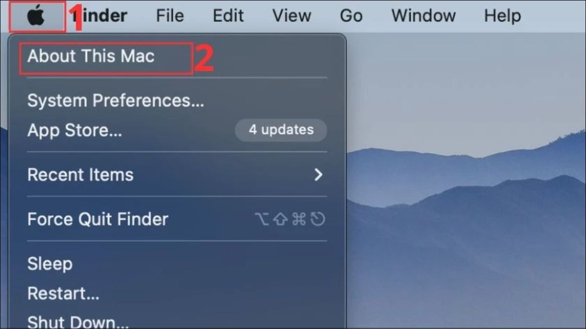 Chọn About This Mac ở góc trên bên trái màn hình
