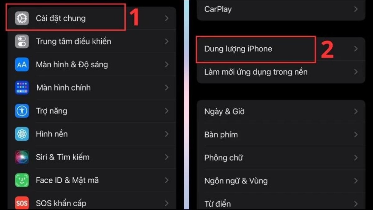 Chọn Cài đặt chung > Dung lượng iPhone để xem dung lượng của điện thoại
