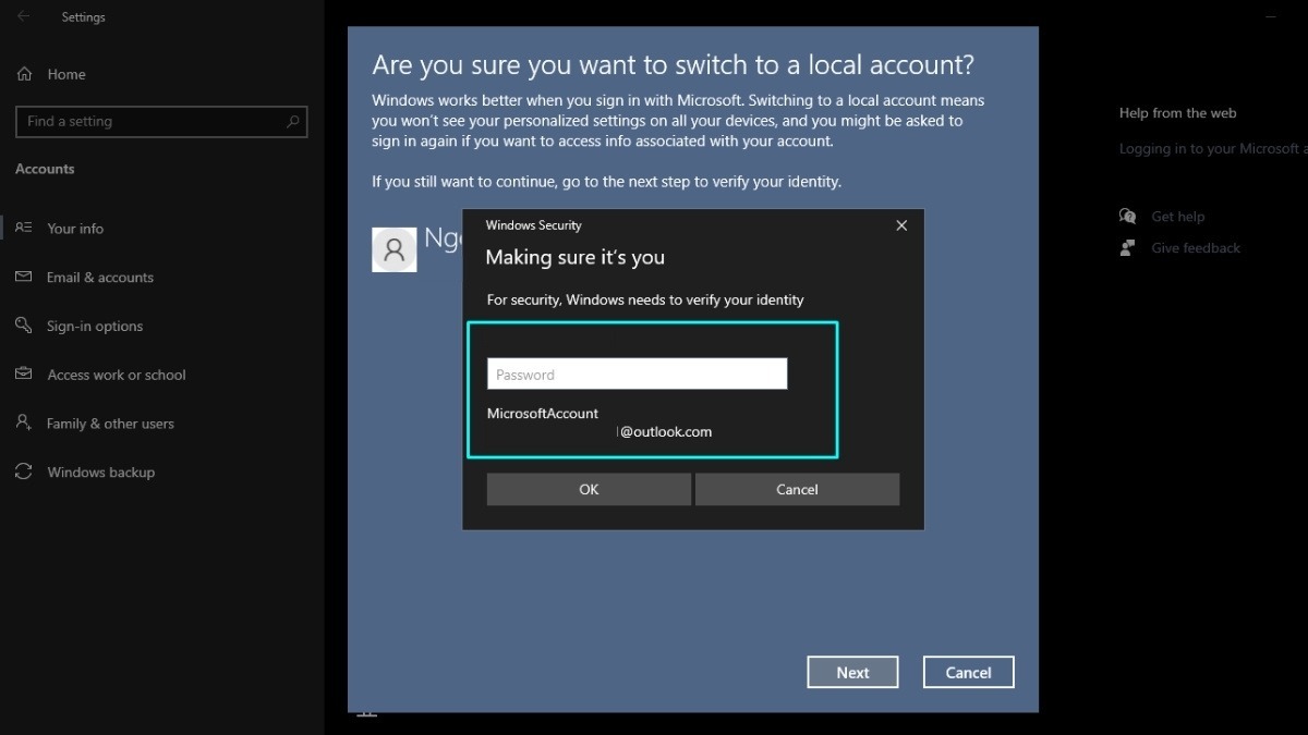 Nhập mật khẩu tài khoản Microsoft hiện tại của bạn