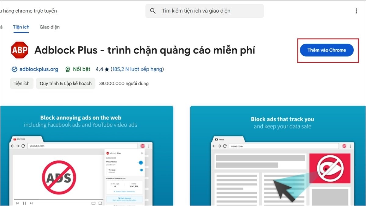 Chọn tiện ích Adblock Plus - trình chặn quảng cáo miễn phí