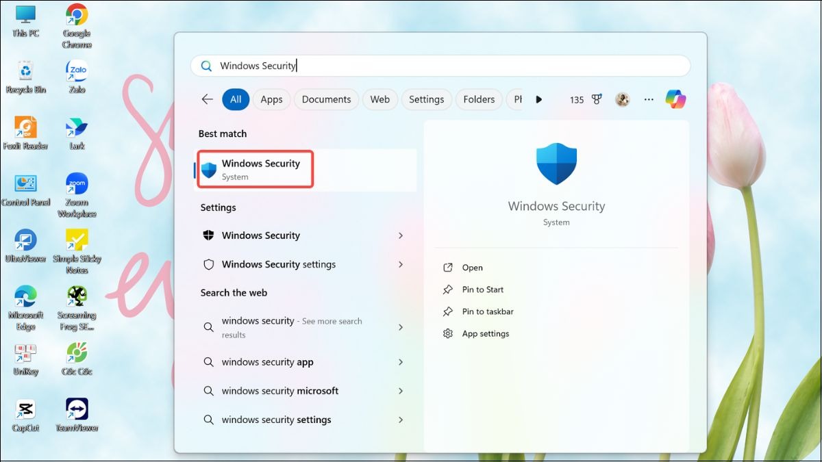 Truy cập Window Security