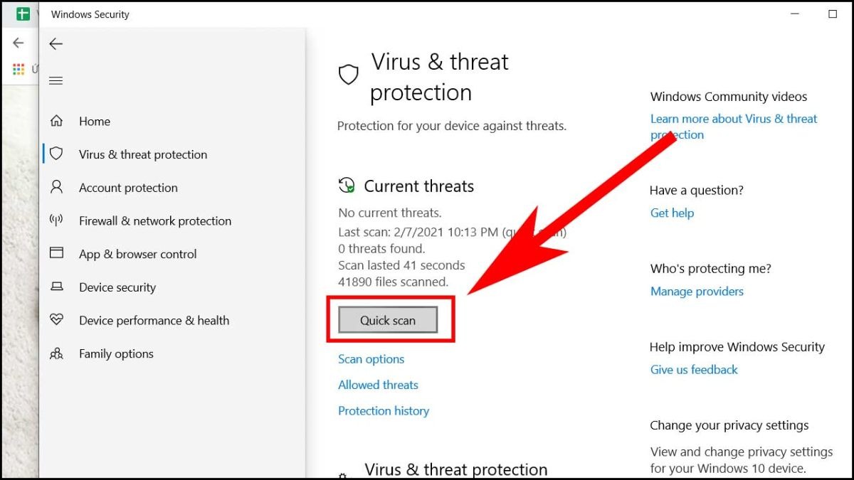 Chọn Quick scan để bắt đầu quét nhanh virus trên hệ thống