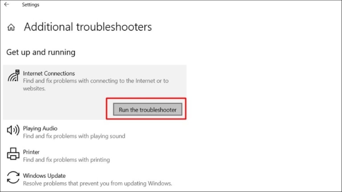 Chọn Run the Troubleshooter