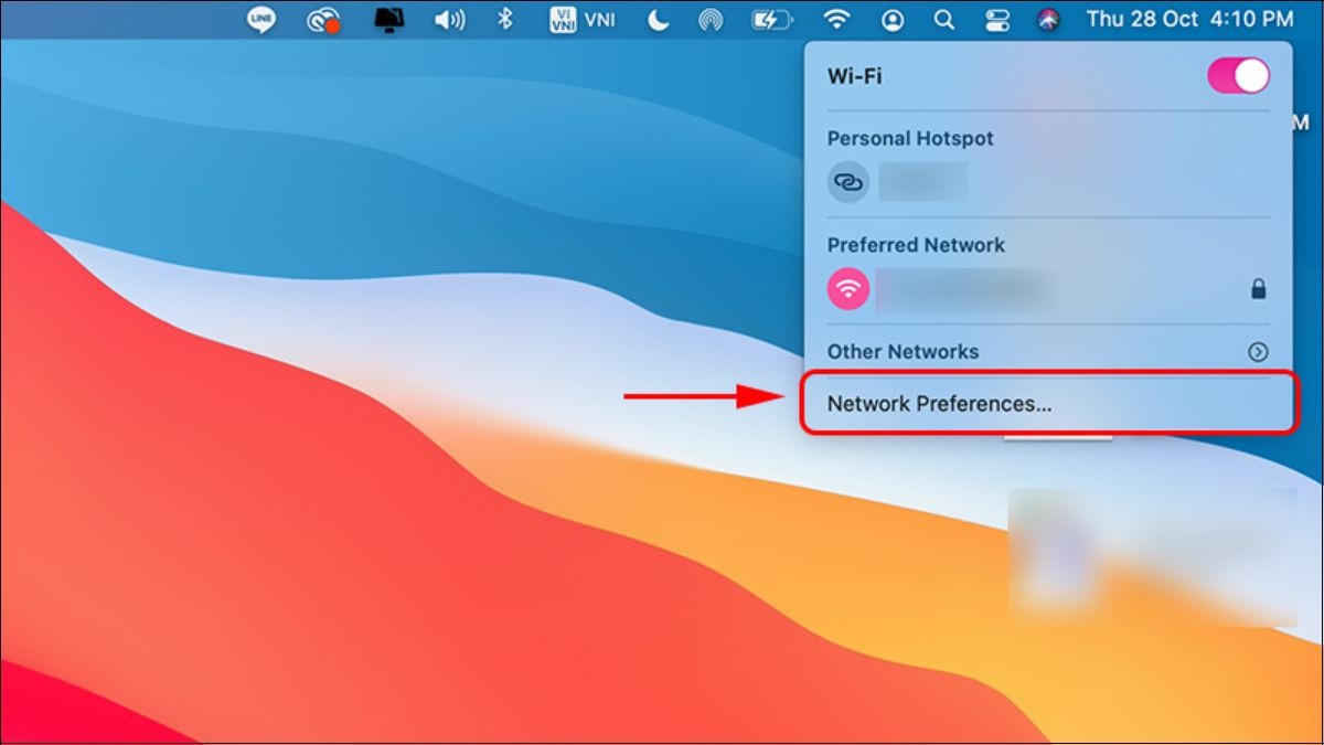 Chọn Network Preferences