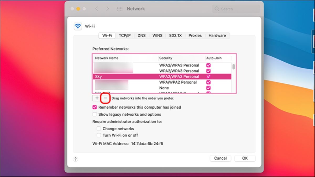Chọn mạng Wifi muốn xóa