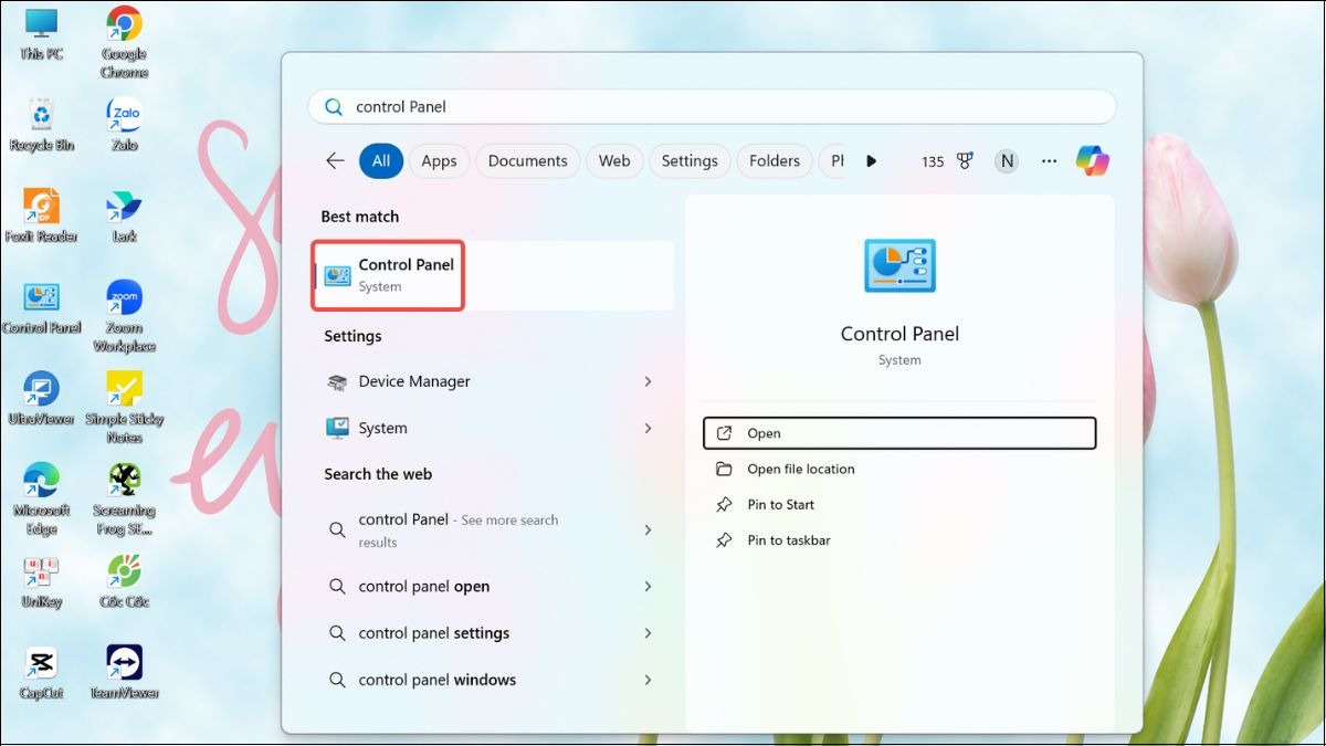 Click vào biểu tượng Control Panel