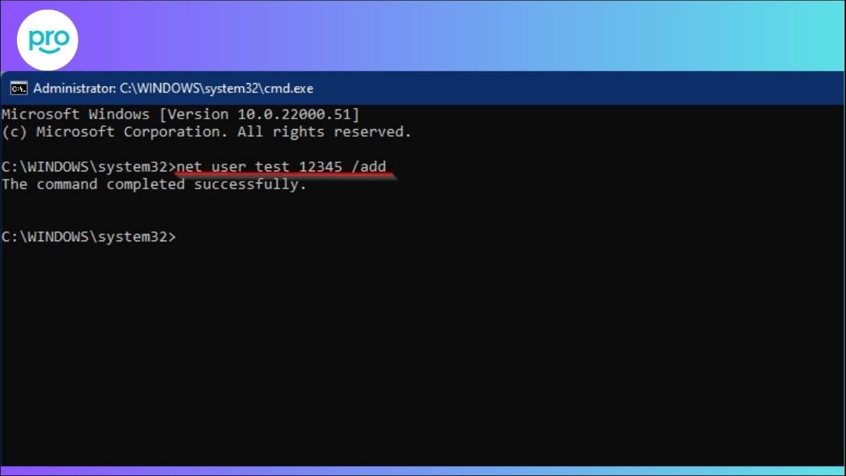 Vào Command Prompt > Run as administrator > Gõ lệnh net user username password /add