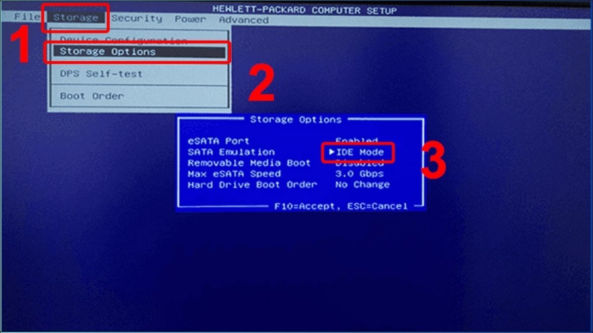 Vào BIOS/UEFI và kiểm tra xem AHCI Mode  bật tính năng này để hỗ trợ tốc độ tối đa của SSD