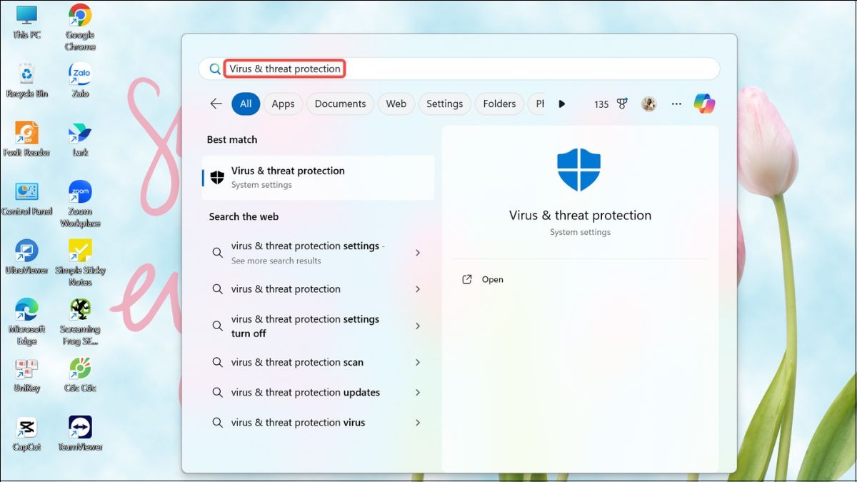 Tìm và chọn Virus & threat protection