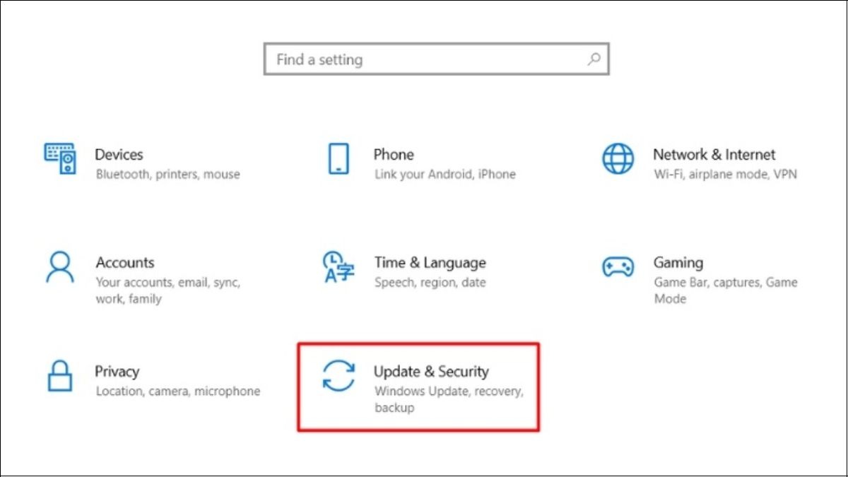 Chọn Update & Security