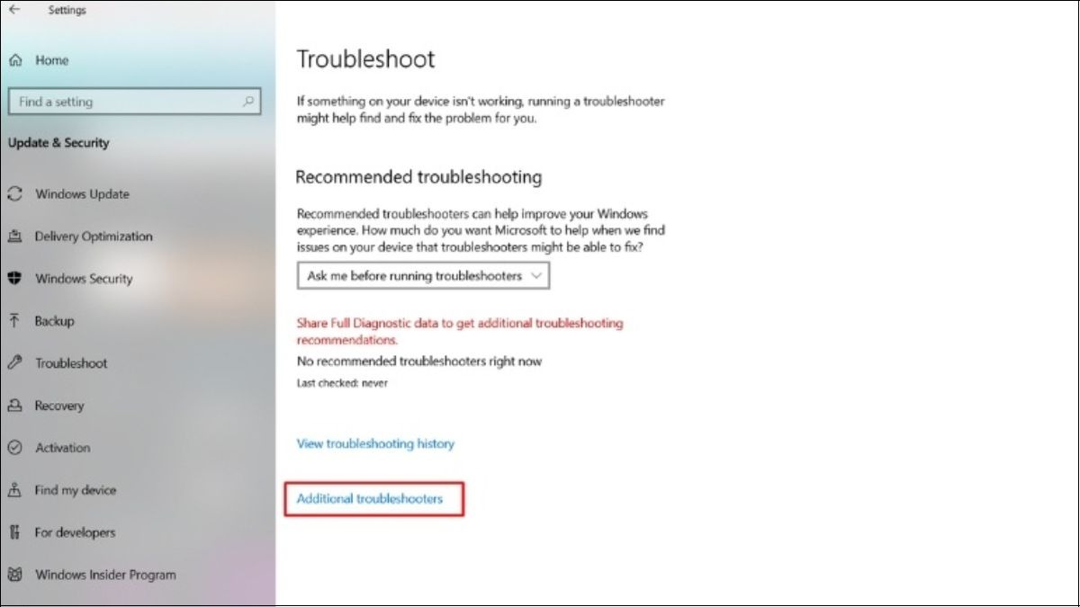 Chọn Additional Troubleshooter