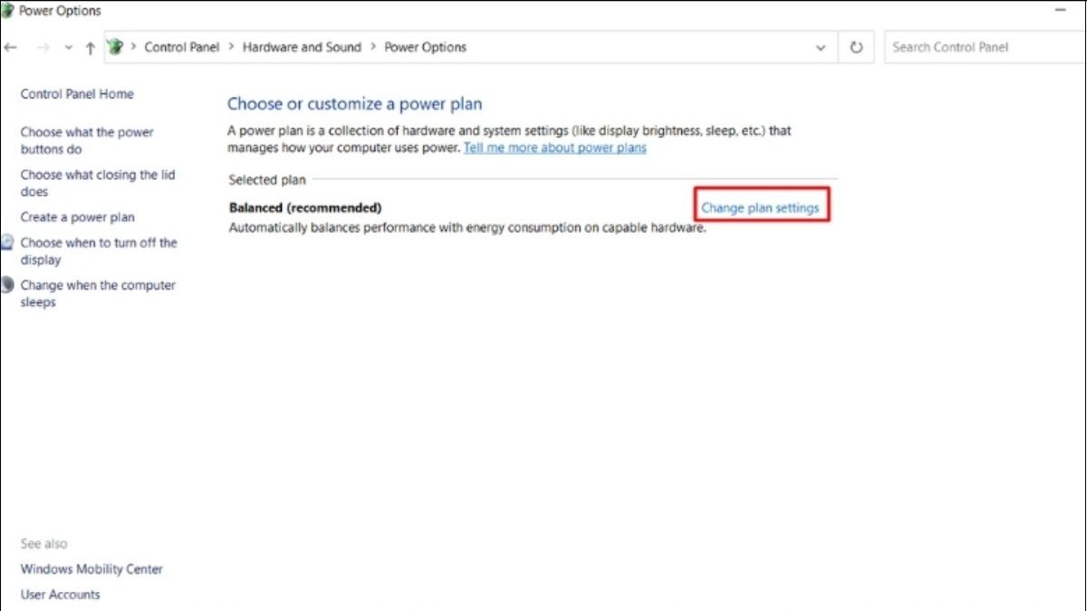 Chọn Change plan settings