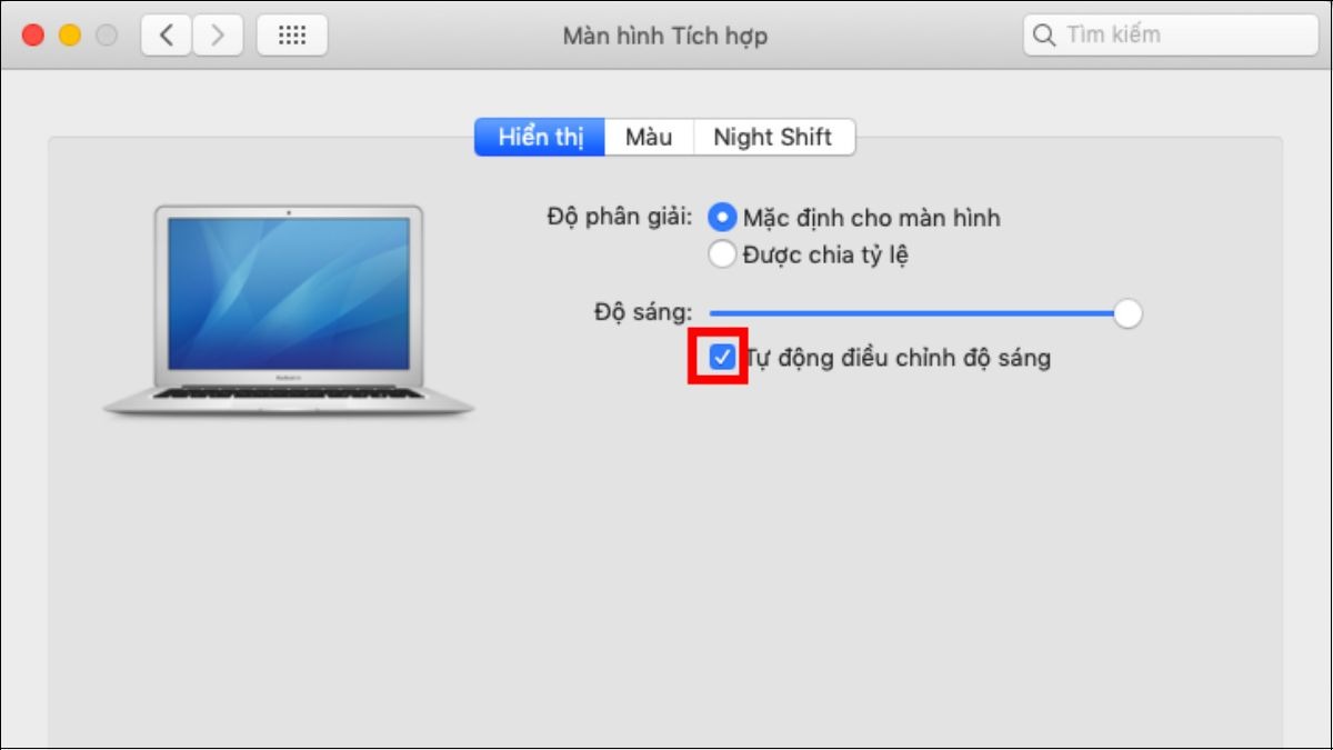 Click chọn Tự động điều chỉnh độ sáng
